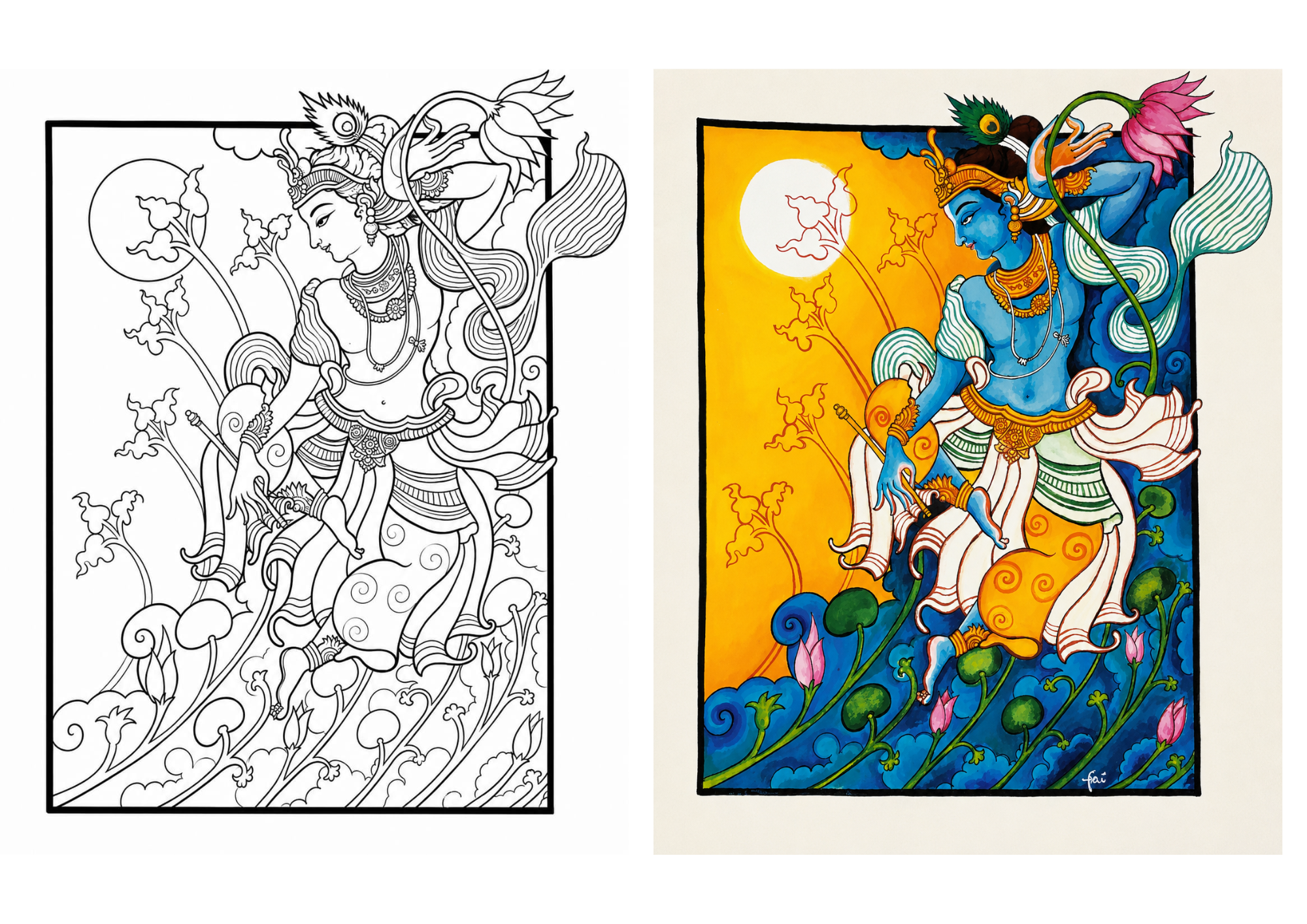 Aalola Krishna Canvas Painting Sketch ONLY