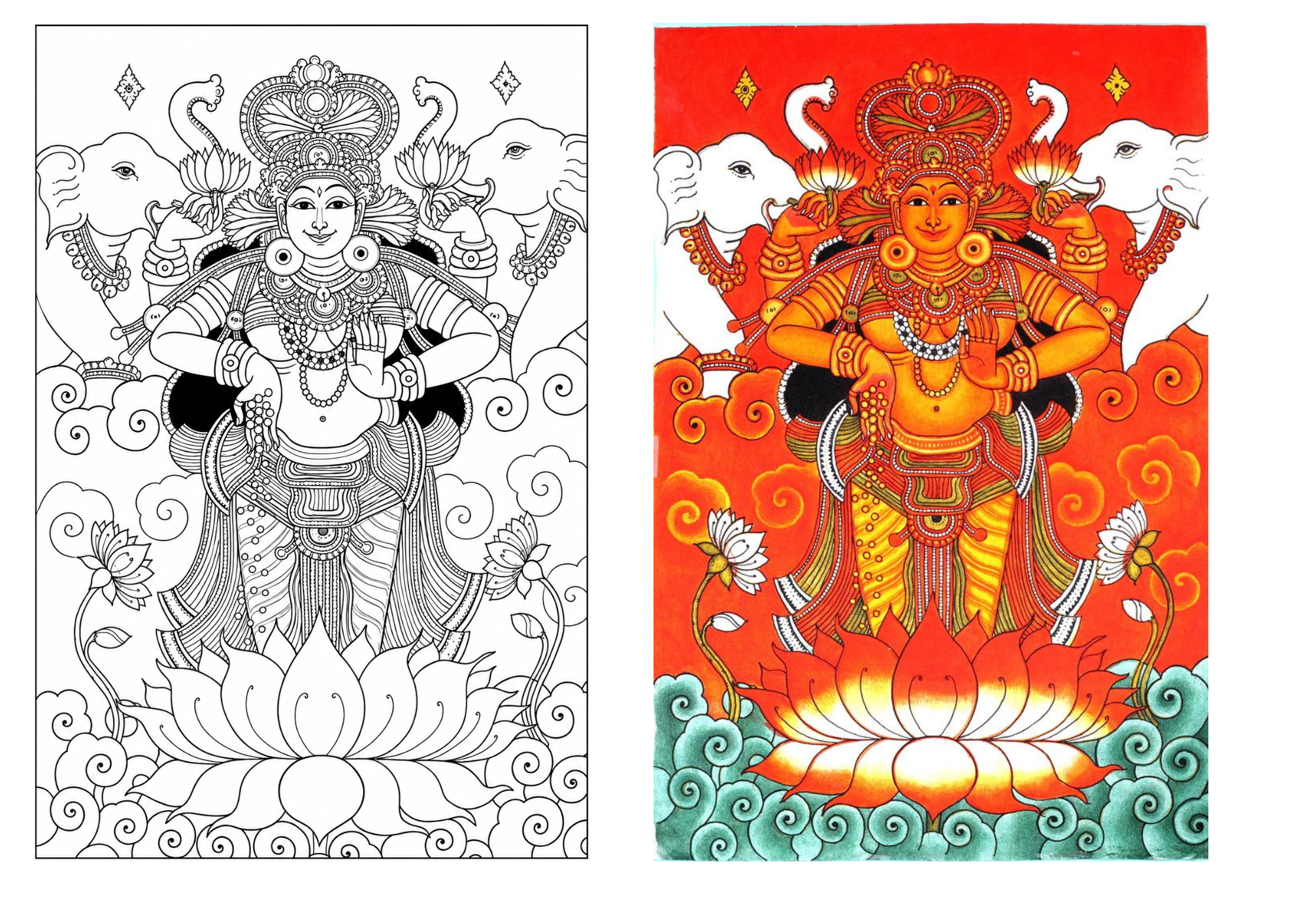 Goddess Lakshmi Canvas Painting Sketch ONLY