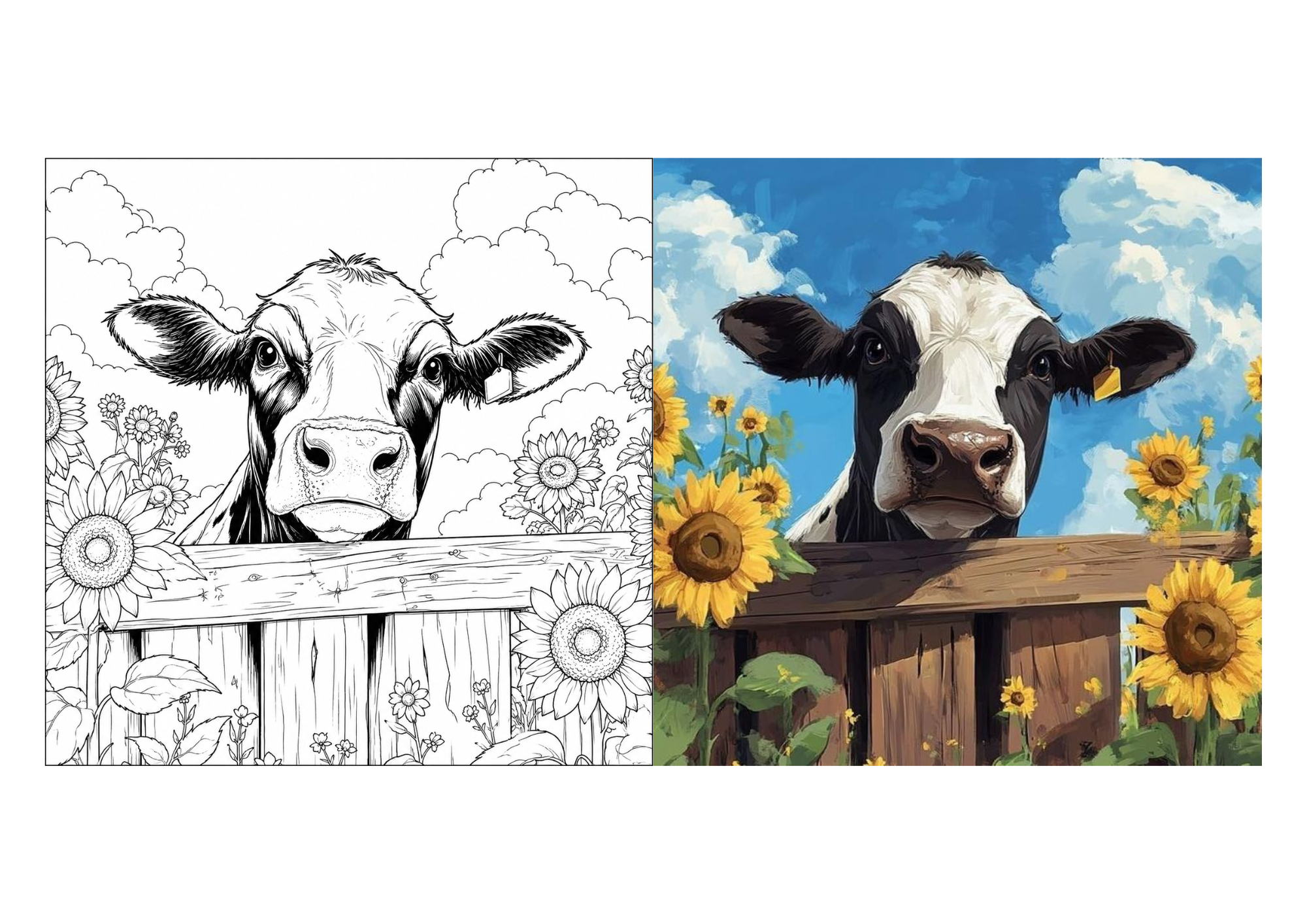 Cow Scenery Canvas Painting Sketch ONLY