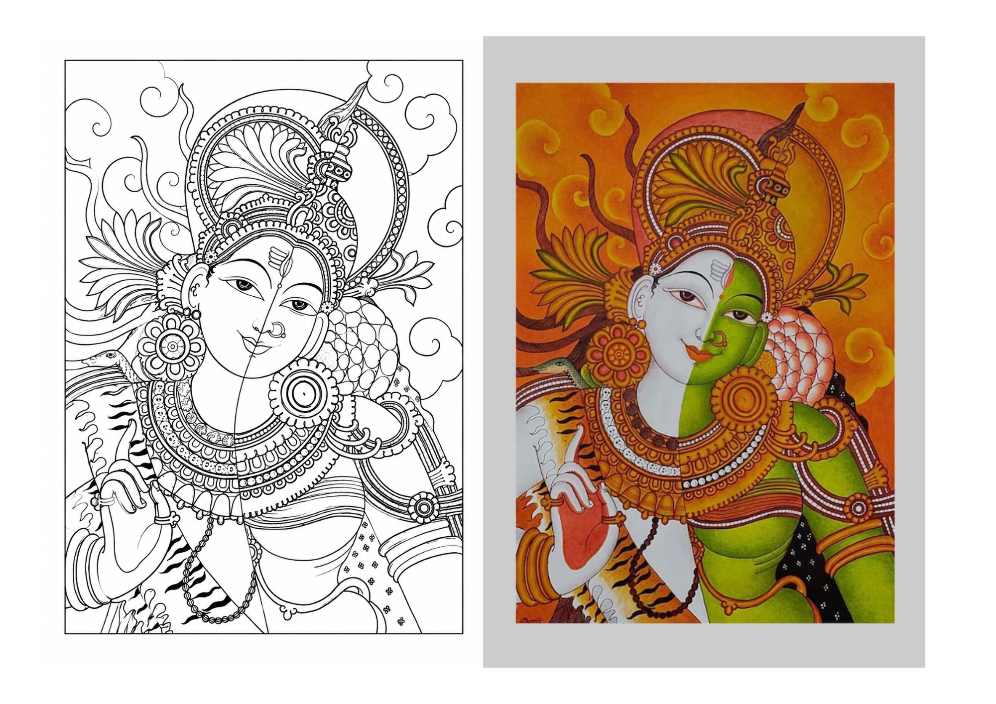 Siva Parvathy Canvas Painting Sketch ONLY