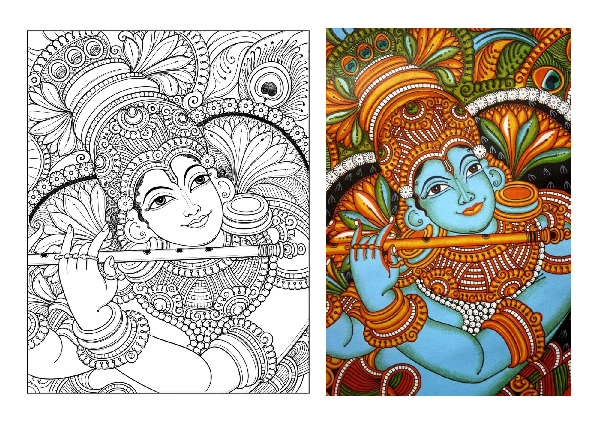 Beautiful Krishna with Flute Canvas Painting Sketch ONLY