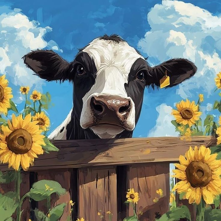 Cow Scenery Canvas Painting Sketch ONLY